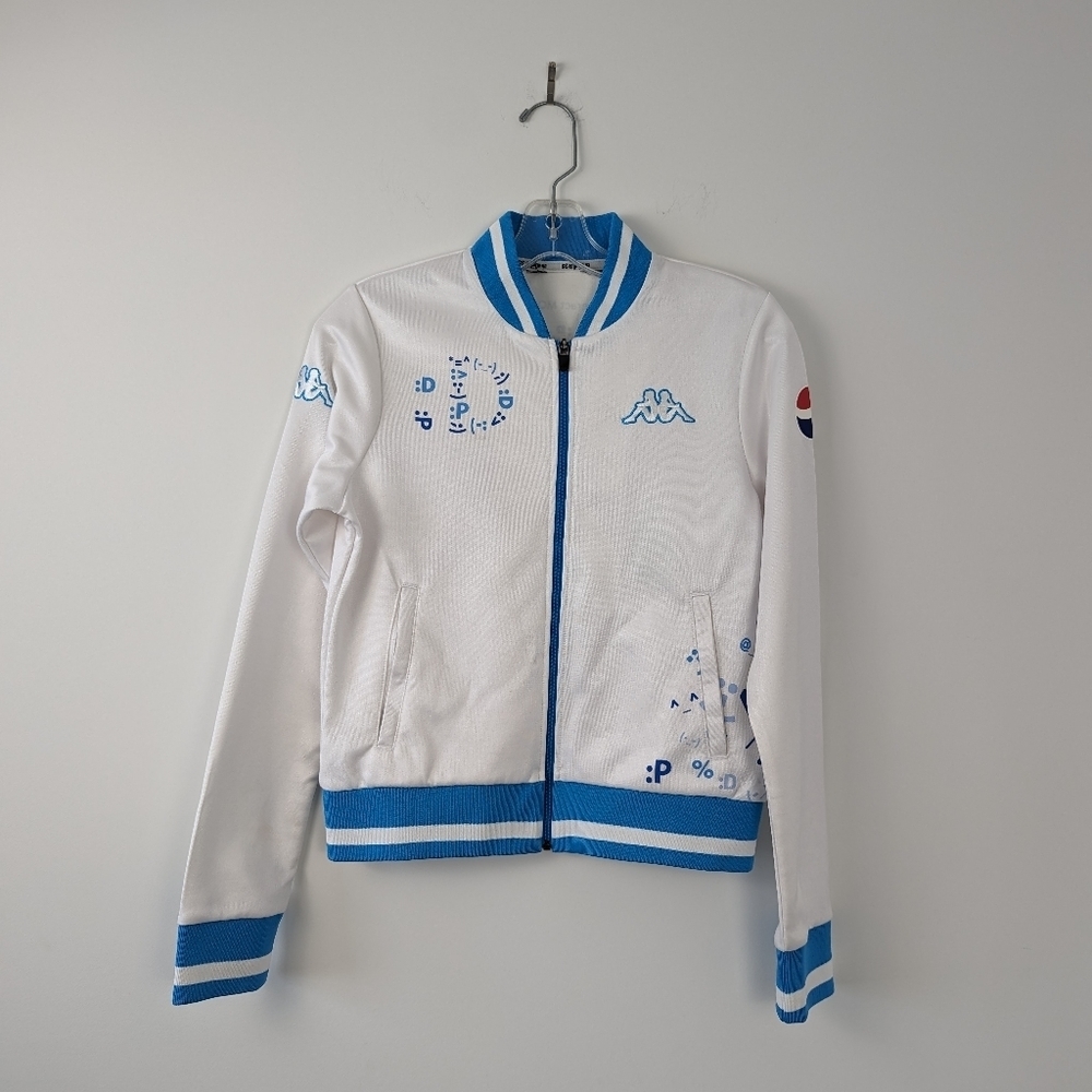 Kappa Women's Zip-up Track Jacket - Retro Sportswear, White with Blue Accents
